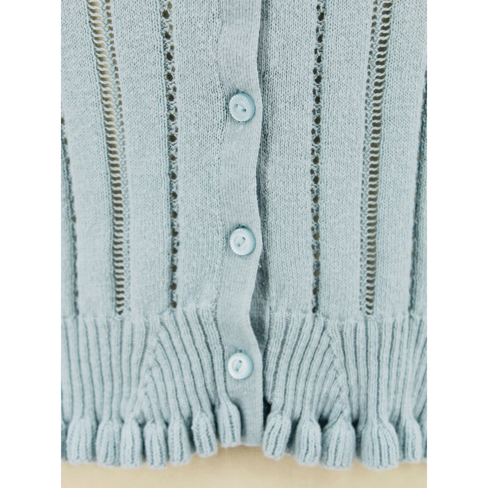 American Eagle Button Front Tank Top Size Medium Blue Knit Ruffle Hem - Picture 8 of 14